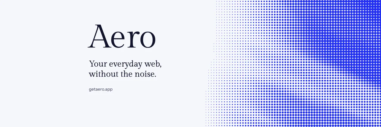Aero visual identity: serif wordmark, blue accents and dithered wind.