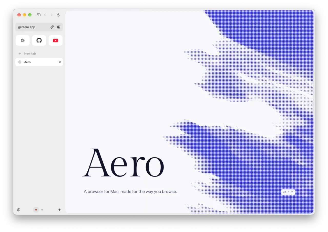 Aero on macOS: sidebar, favourites and a spacious browsing area.